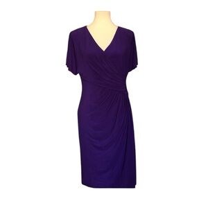 NWT Lauren Ralph Lauren Purple Ruched Short Sleeve V-neck Midi Dress 12